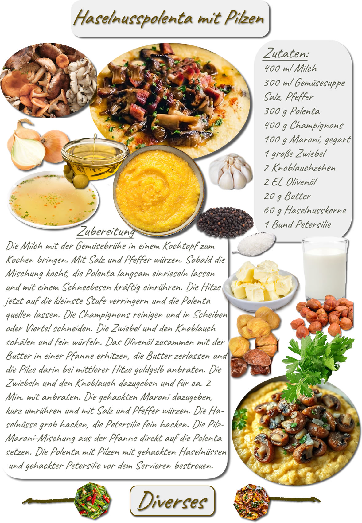 Haselnusspolenta mit Pilzen