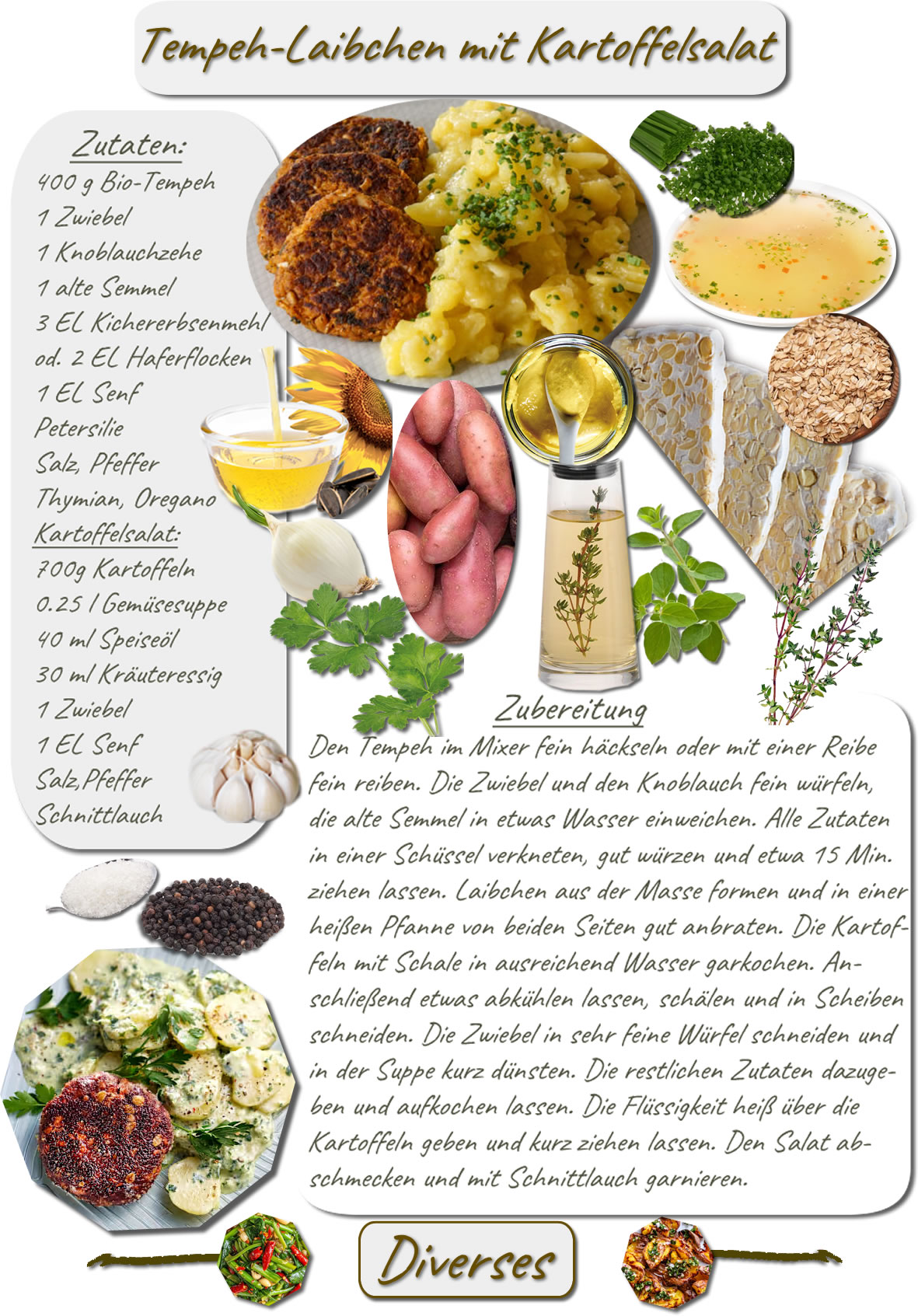 Tempeh-Laibchen mit Kartoffelsalat