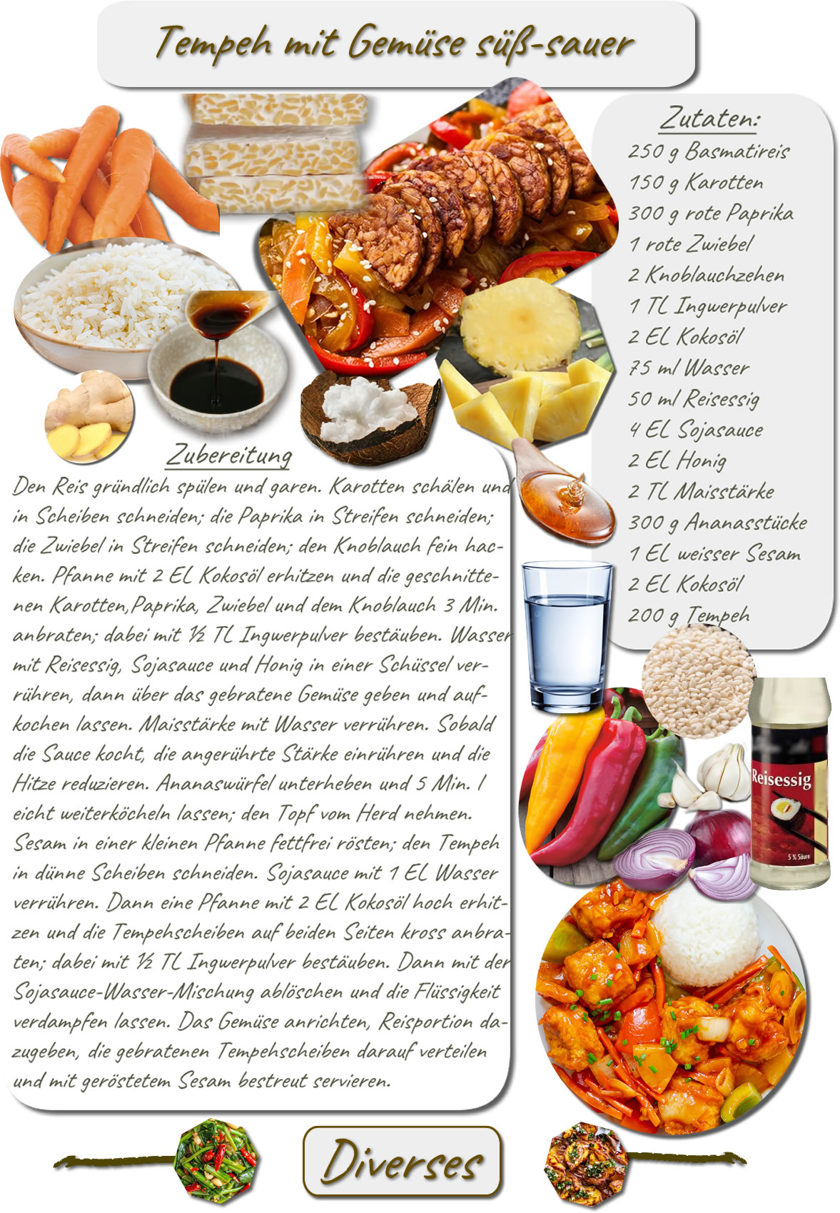 Tempeh auf Gemüse süß-sauer