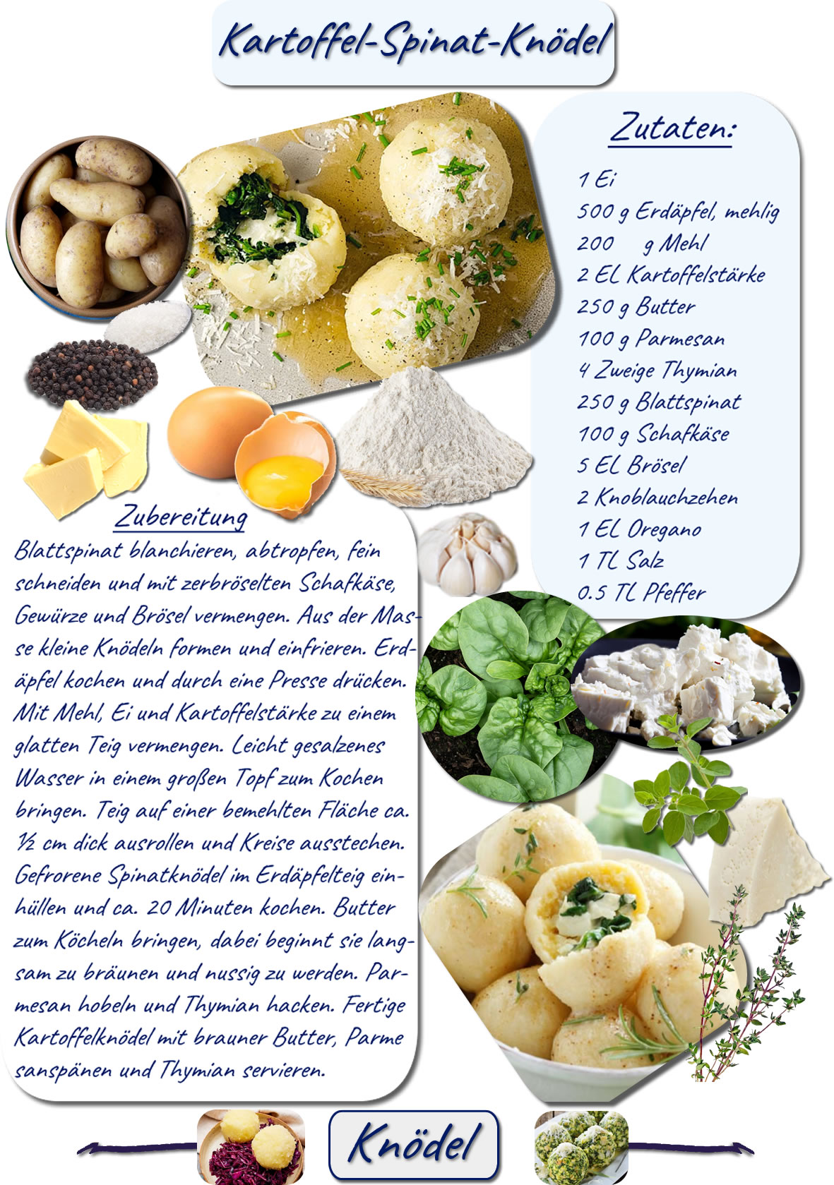 Kartoffelknödel mit Spinatfüllung