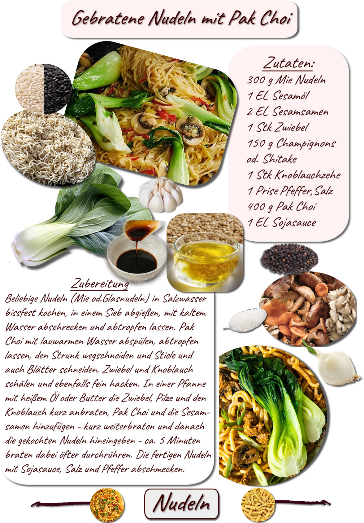 Gebratene Nudeln mit Pak Choi