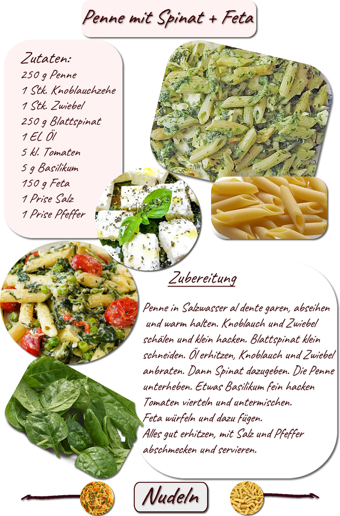 Penne mit Spinat und Feta