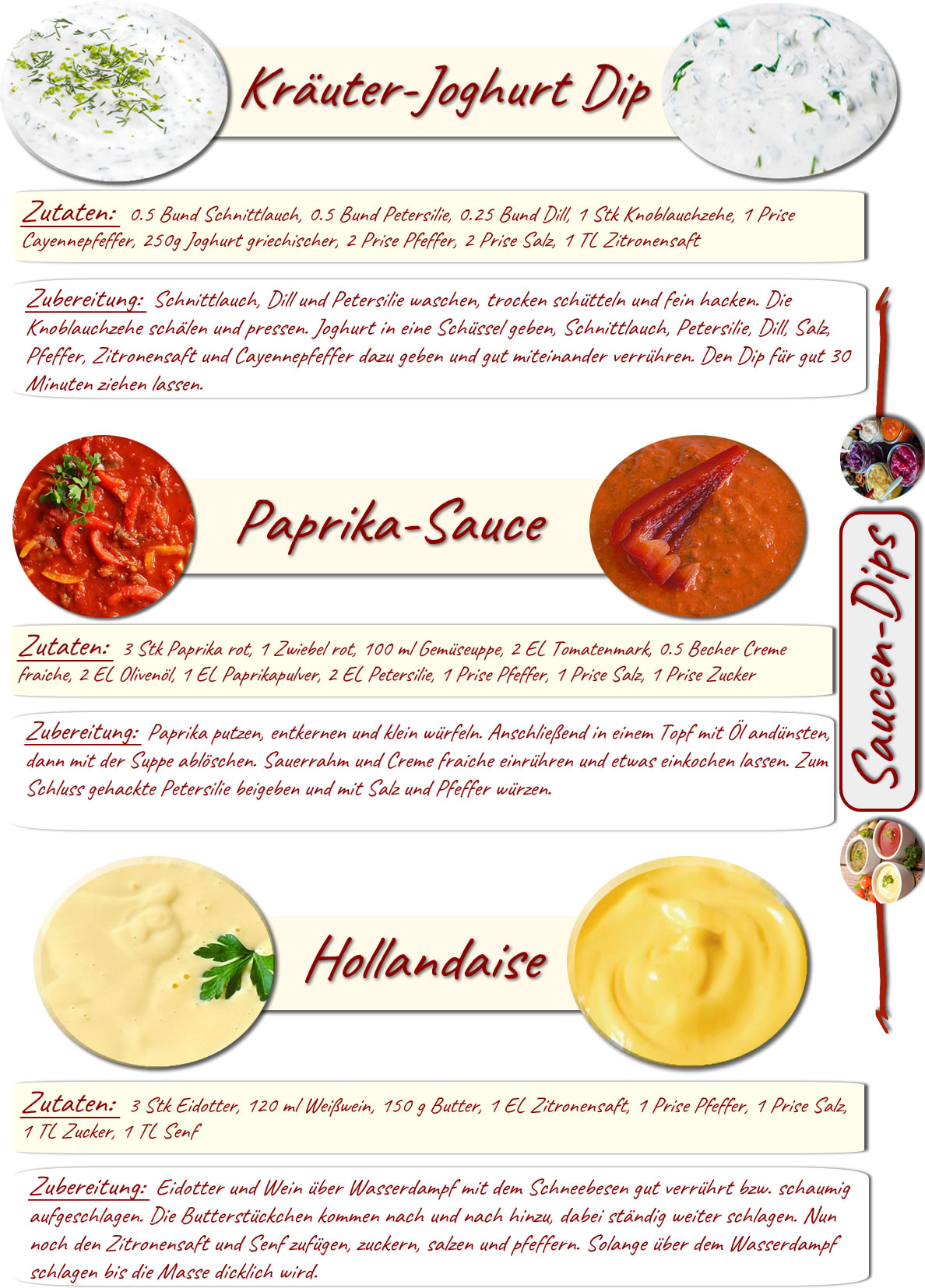 Joghurt-Kräuterdip+Sauce Hollandaise+Paprikasauce