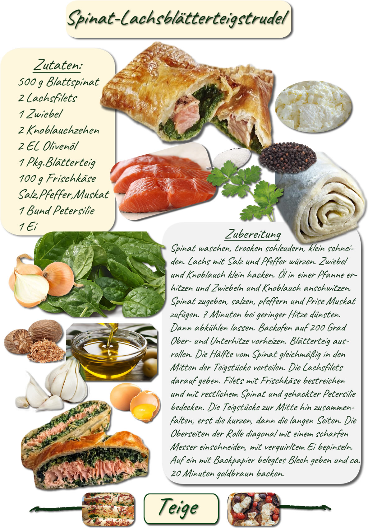 Spinat-Lachs-Blätterteigtasche