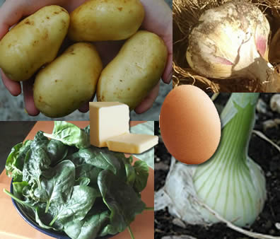 Zutaten  Cremespinat mit Röstkartoffeln und Spiegelei